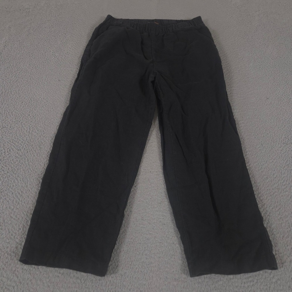 Quince Pants Womens Medium Black European Linen Wide Leg Elastic Waist Pockets